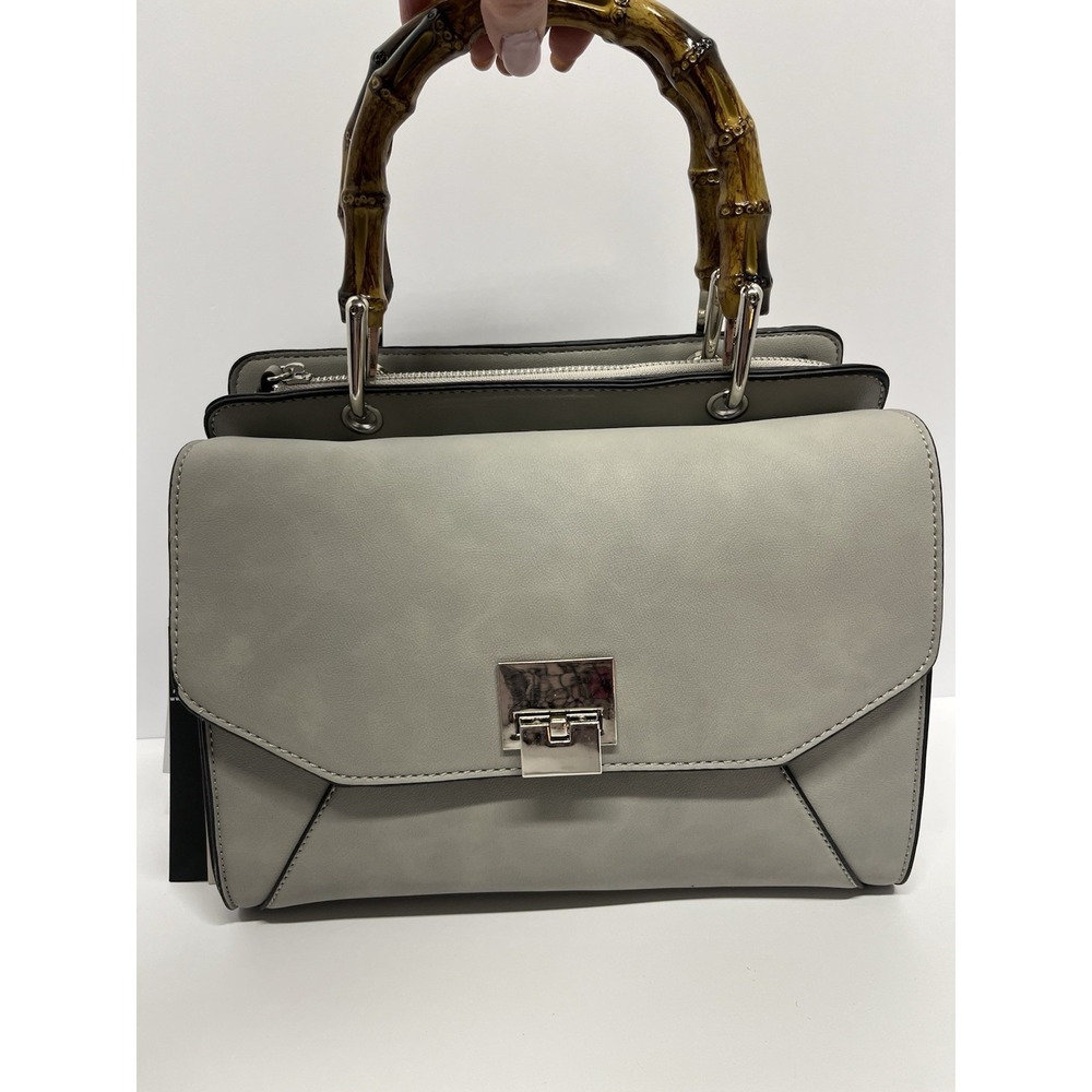 NWT Violet Ray NYC Olive Mushroom  with Gold Accents  Bamboo Handle Purse